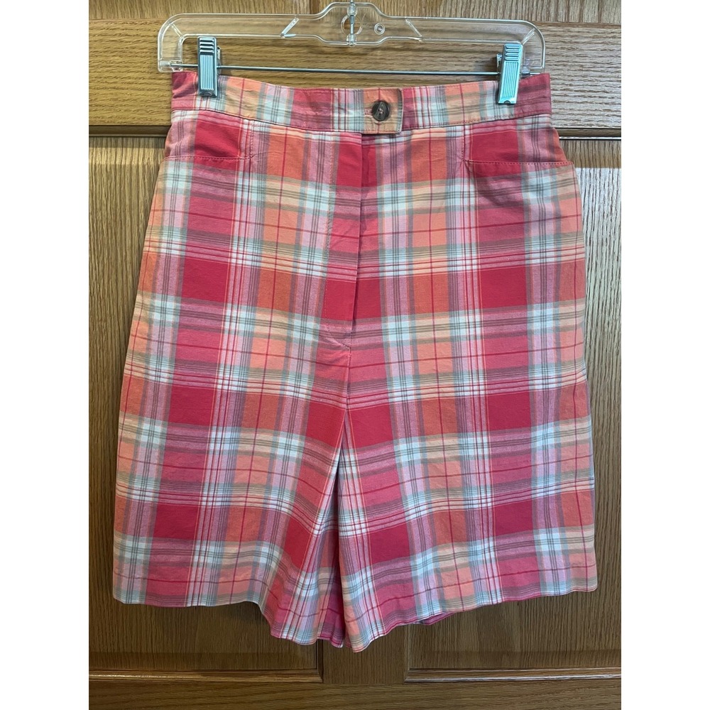 Tehama Pink Plaid  Bermuda Golf Shorts Women's 10 Plaid Stretch MadeInUSA NWOT